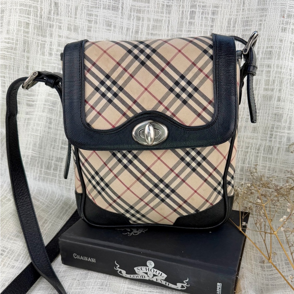 Authentic Burberry Nova Check Crossbody Bag Beige Canvas Leather Vintage